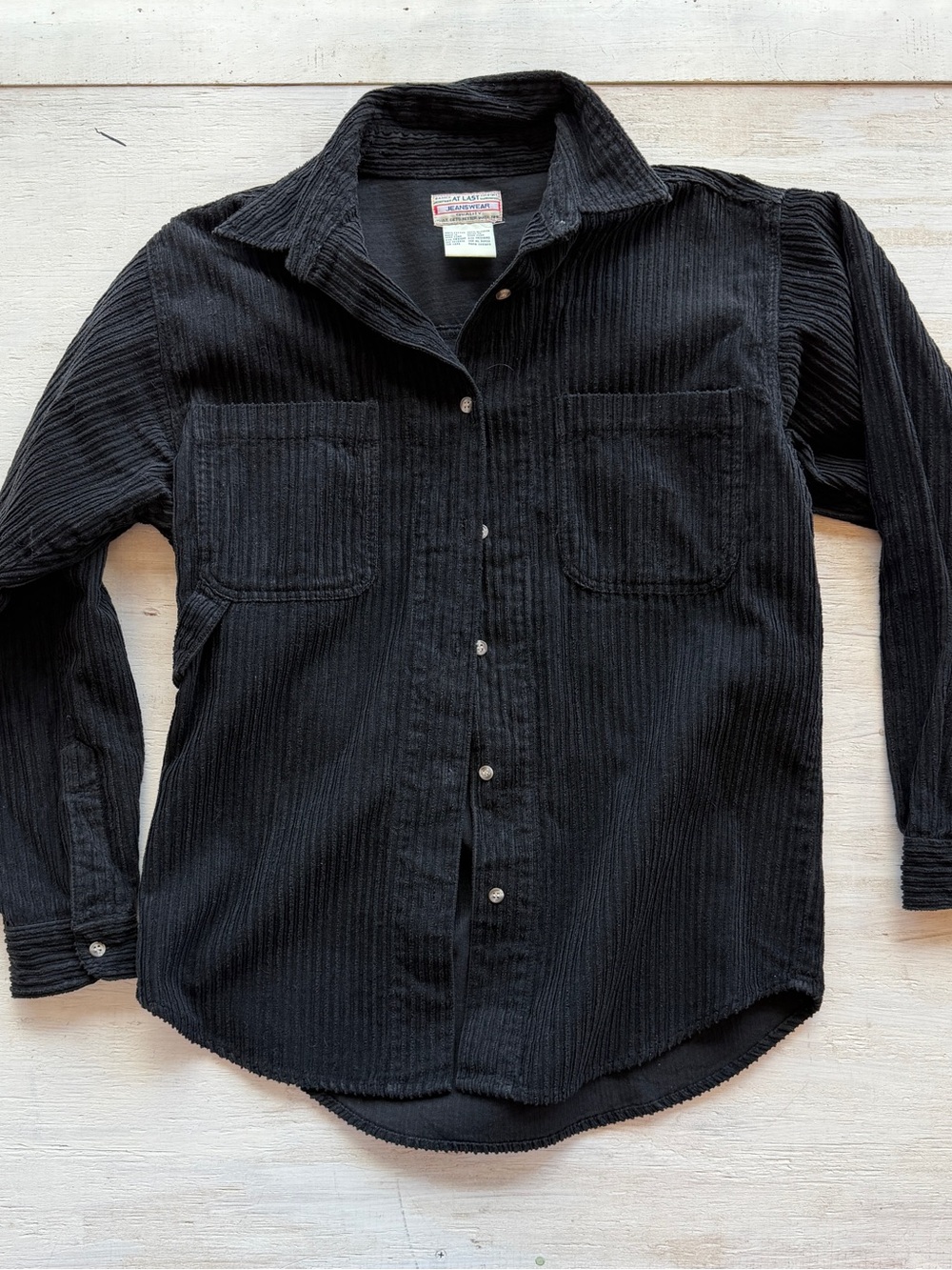 VTG At Last Jeanswear Black Corduroy Button-Down Casual Workshirt Cotton Med